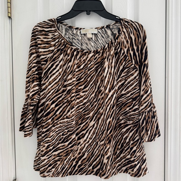 WOMEN'S MICHAEL KORS KHAKI / BLACK ZEBRA PATTERN TUNIC TOP medium size - Picture 1 of 4